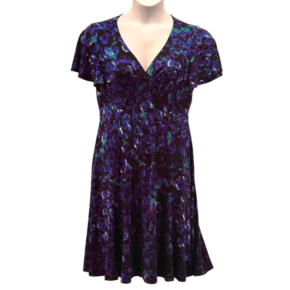 Chaps Floral Midi Dress Blue‎ Large